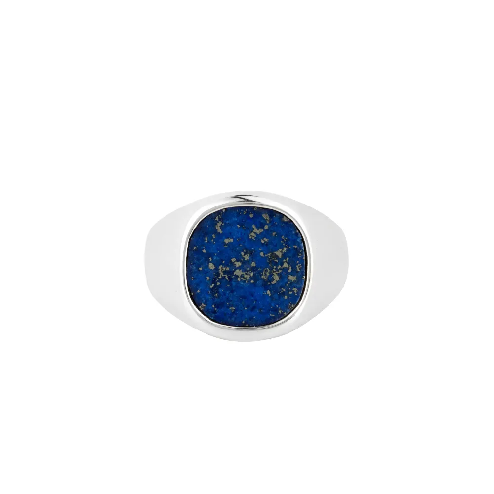 Large Blue Lapis Lazuli Signet Ring - Silver