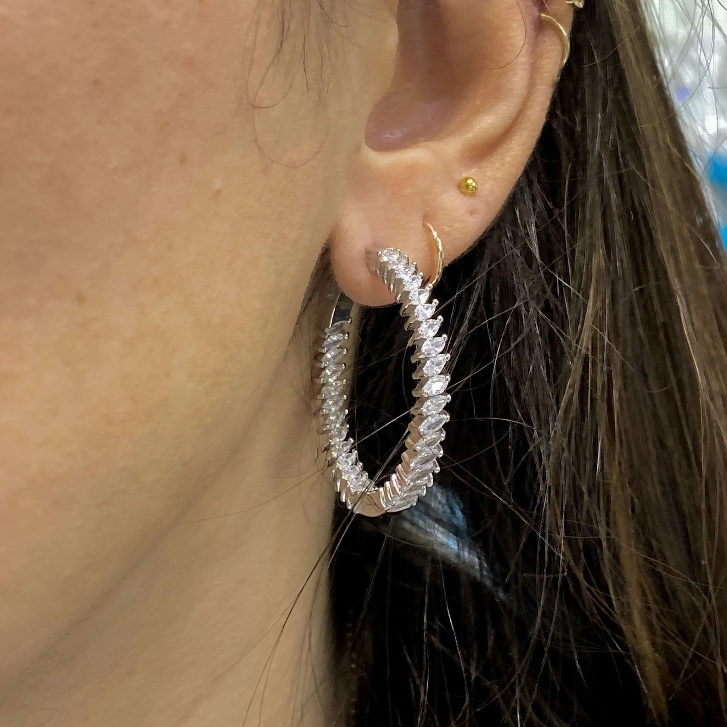 Large Hoop Earrings With Marquise Stone Design