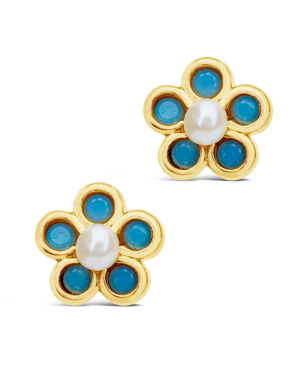 Lilo Turquoise & Pearl Flower Stud Earrings