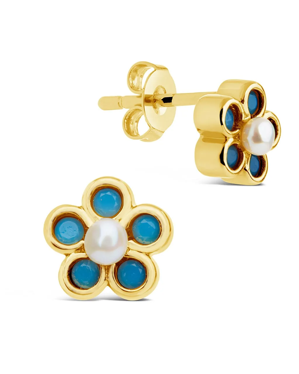 Lilo Turquoise & Pearl Flower Stud Earrings