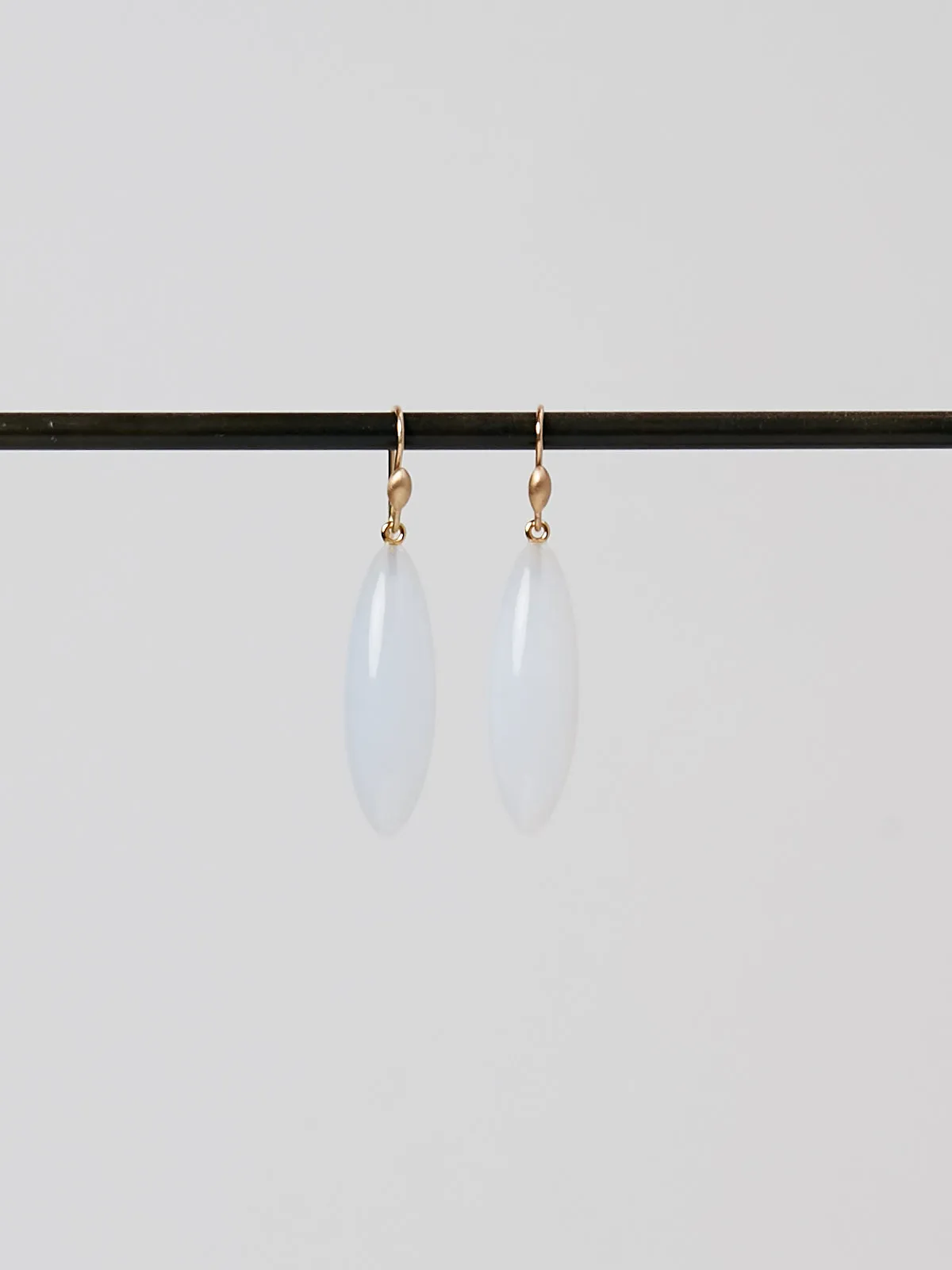 Long Berry Earrings in 14k Yellow Gold with White Chalcedony