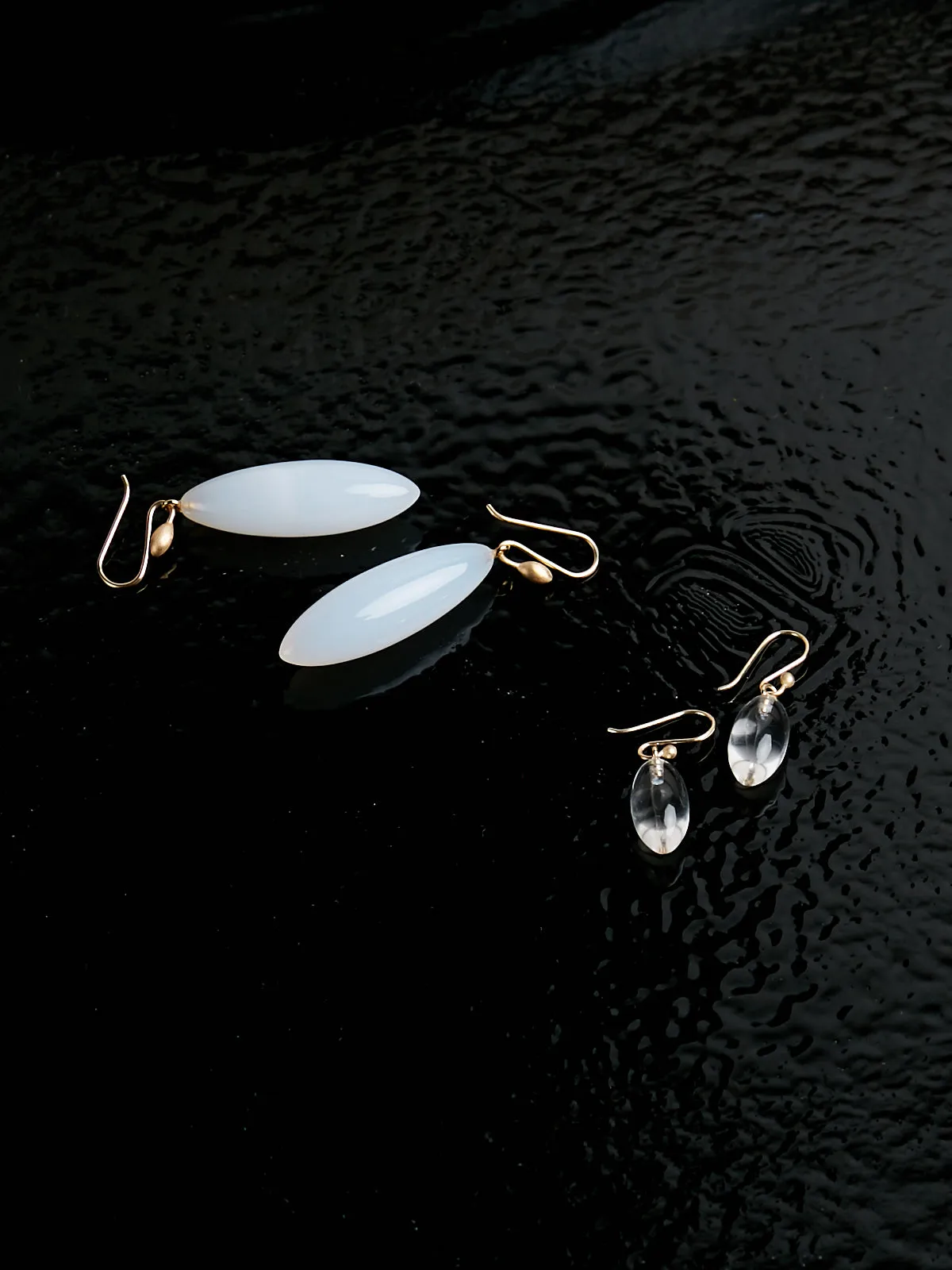 Long Berry Earrings in 14k Yellow Gold with White Chalcedony