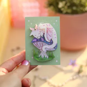 Mushroom Dragon (white and purple) Brooch or Necklace