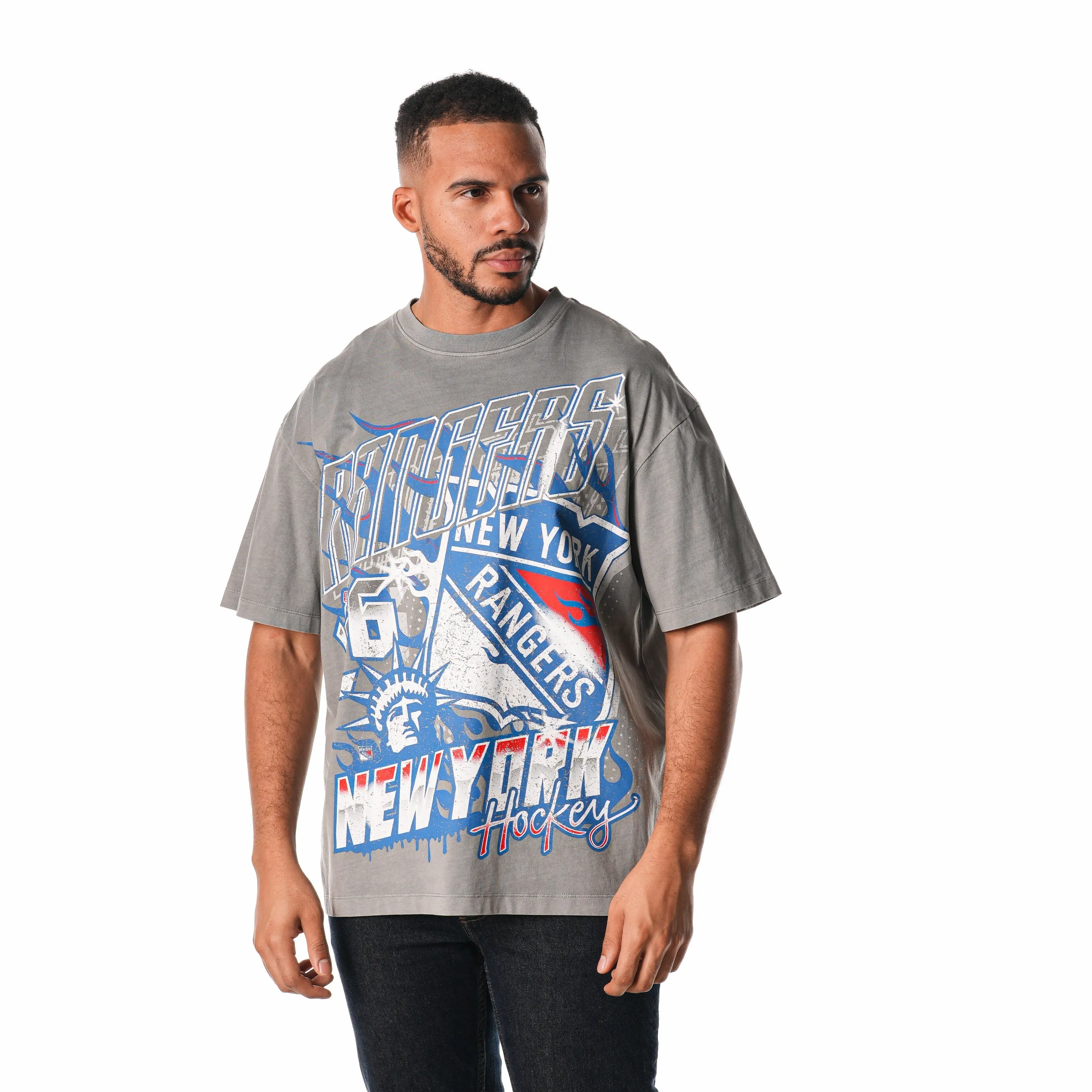 NY RANGERS STREETWEAR FLAMES TEE - GREY