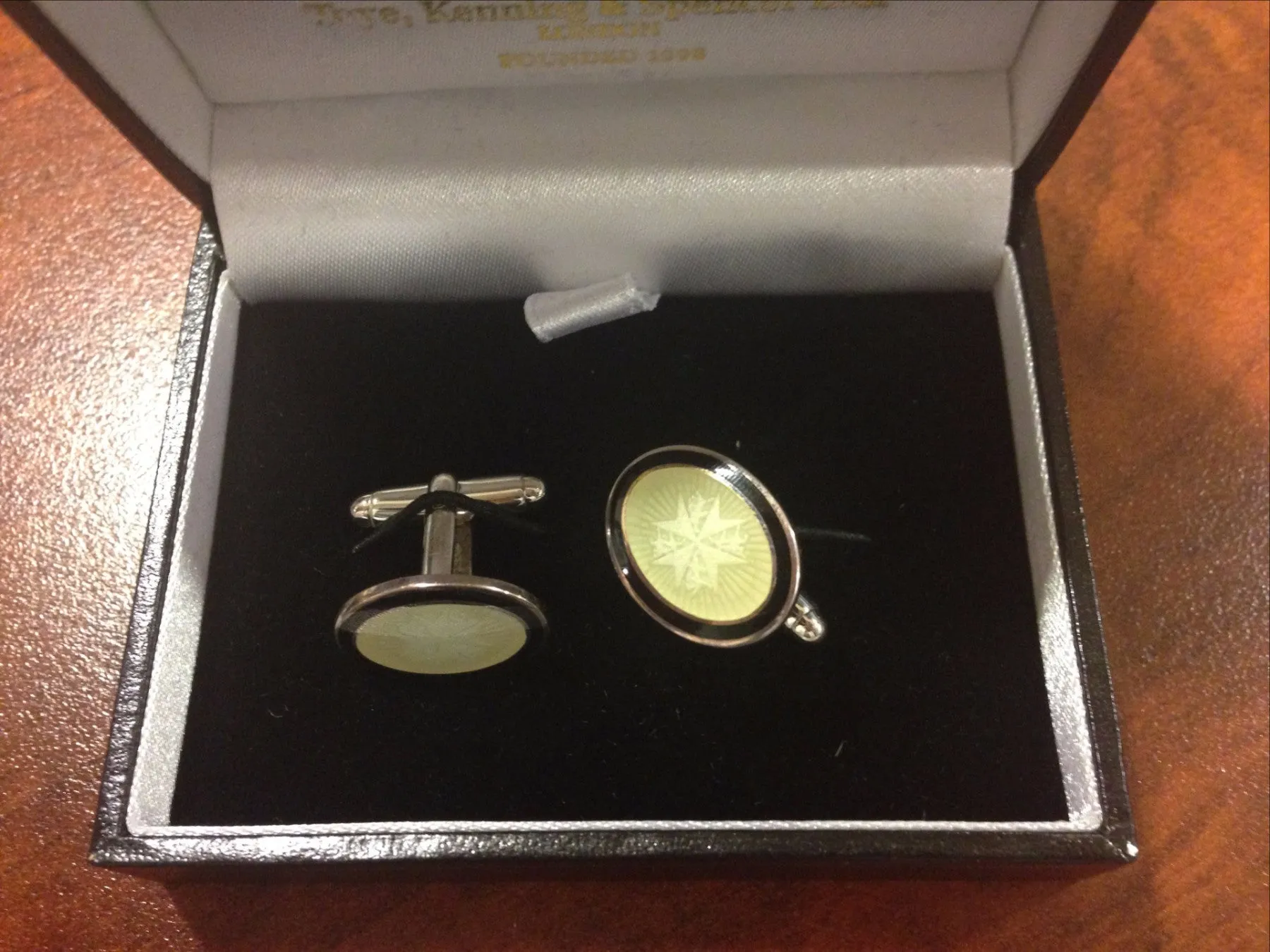 Rhodium and White Enamel T-Bar Cuff Links