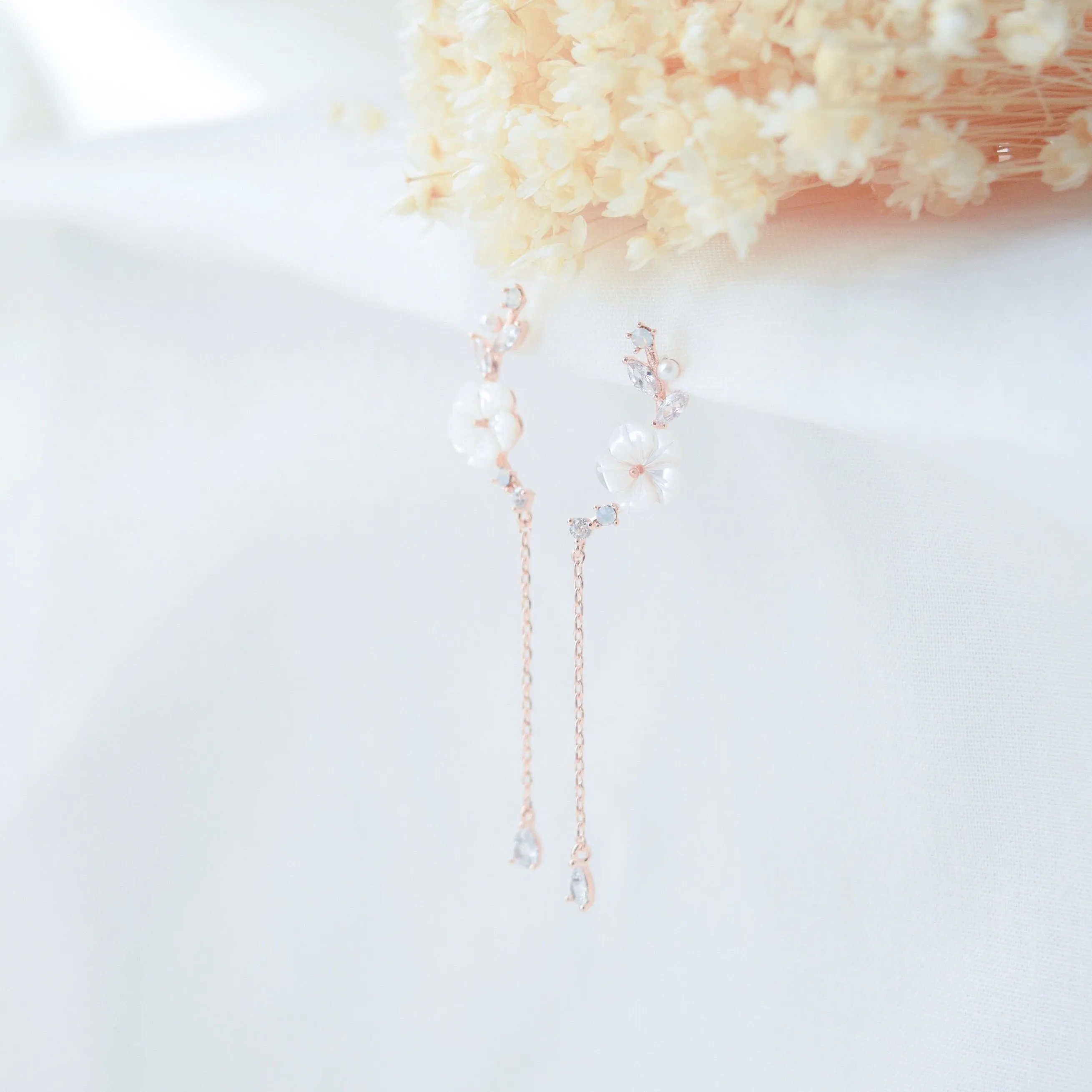 Rose Gold Sakura Dangling Earrings