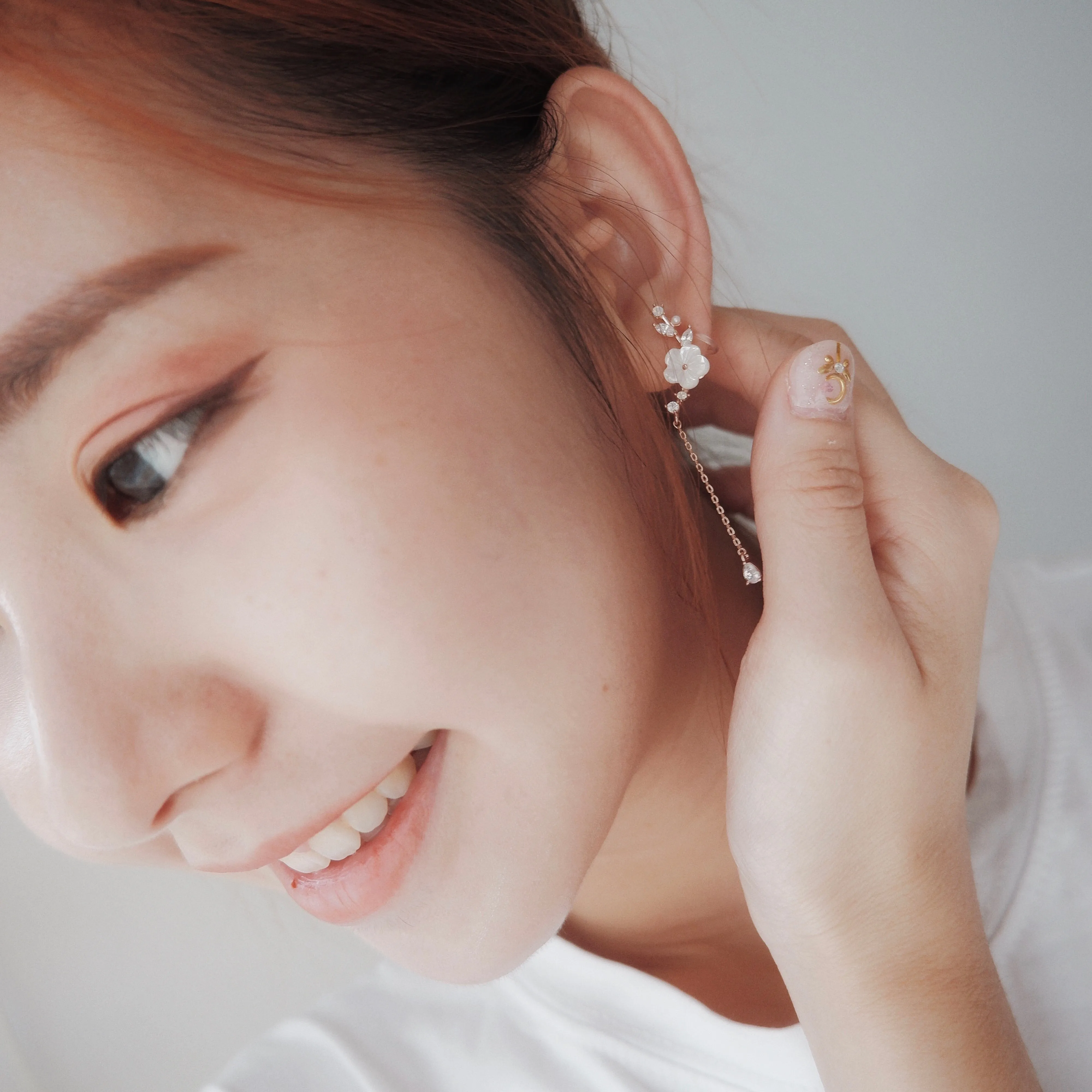 Rose Gold Sakura Dangling Earrings