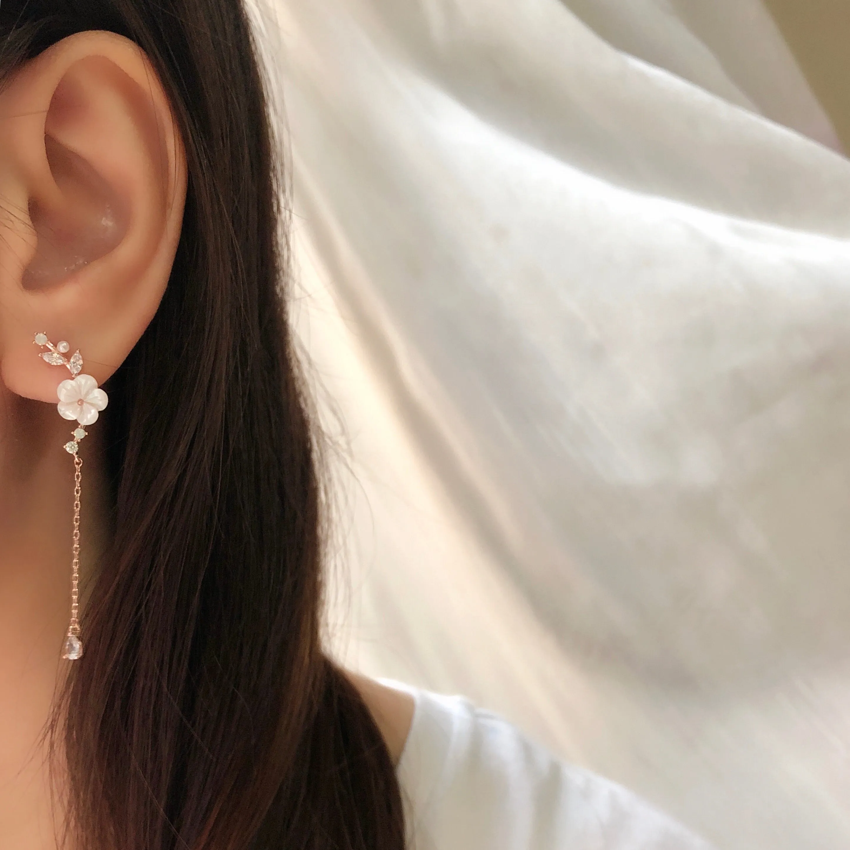 Rose Gold Sakura Dangling Earrings