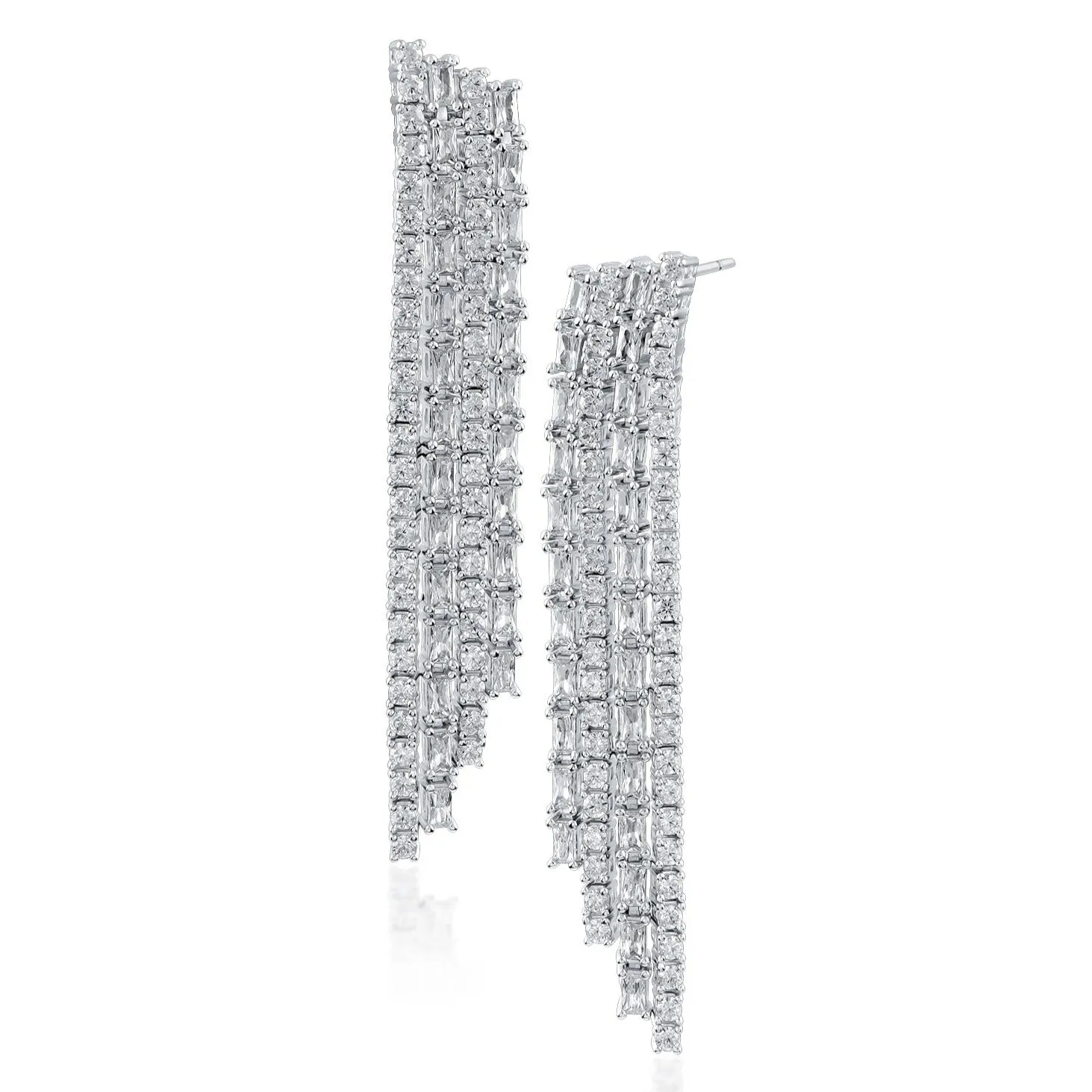 Round and Baguette CZ Fringe Earrings