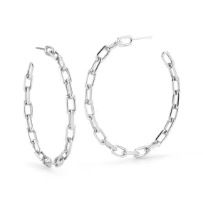 SAXON 2" STERLING SILVER CHAIN LINK HOOP EARRINGS