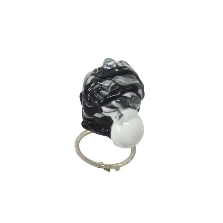 Shan Shan Mok- Black and White Ball Ring