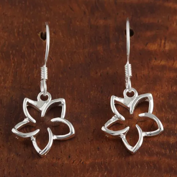 Sterling Silver Floating Plumeria Hook Earrings (10-18mm)