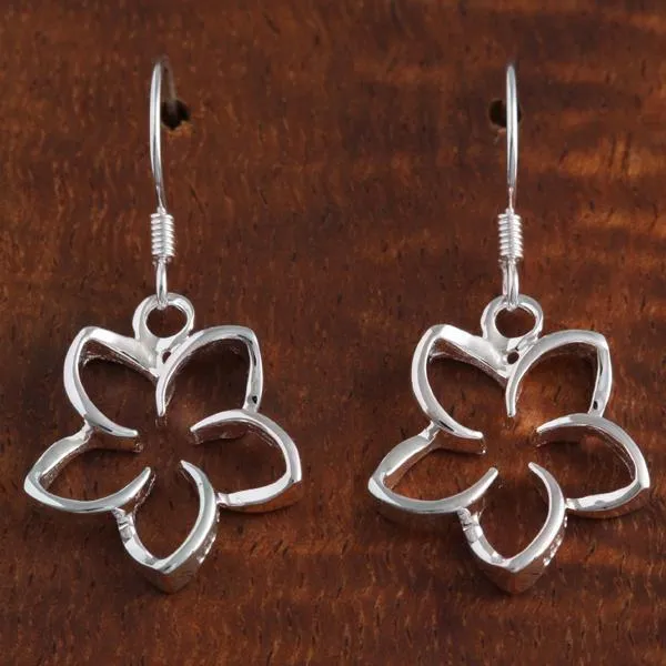 Sterling Silver Floating Plumeria Hook Earrings (10-18mm)