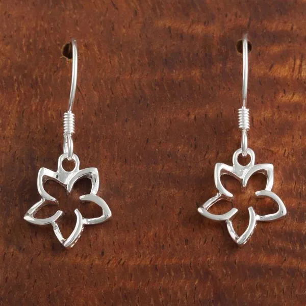 Sterling Silver Floating Plumeria Hook Earrings (10-18mm)