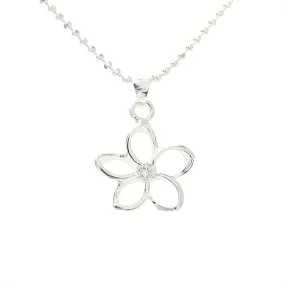 Sterling Silver Floating Plumeria with CZ Pendant (M/L) (Chain Sold Separately)