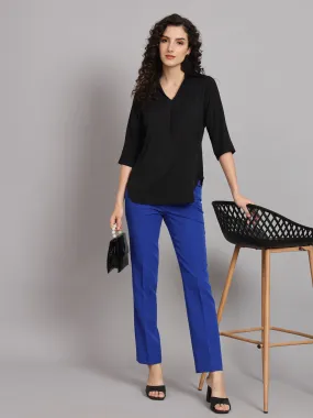 V-Neck Shirt with Box Pleat - Black