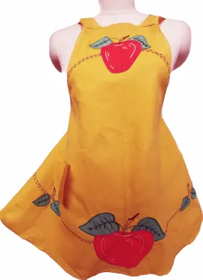 *VINTAGE '50S CUSTOM MADE EMBROIDERED APPLE BIB APRON - NEW OLD STOCK - NEVER USED